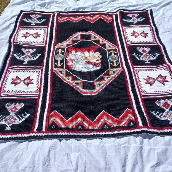 Handmade Crochet Afghan Southwestern Pattern Native American Indian Head - Picture 4 of 8